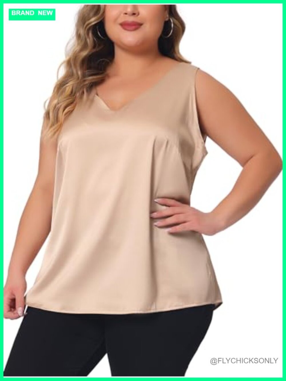 Plus Size Satin Tank Top V-Neck Loose Fit Silk Camisole Blouse